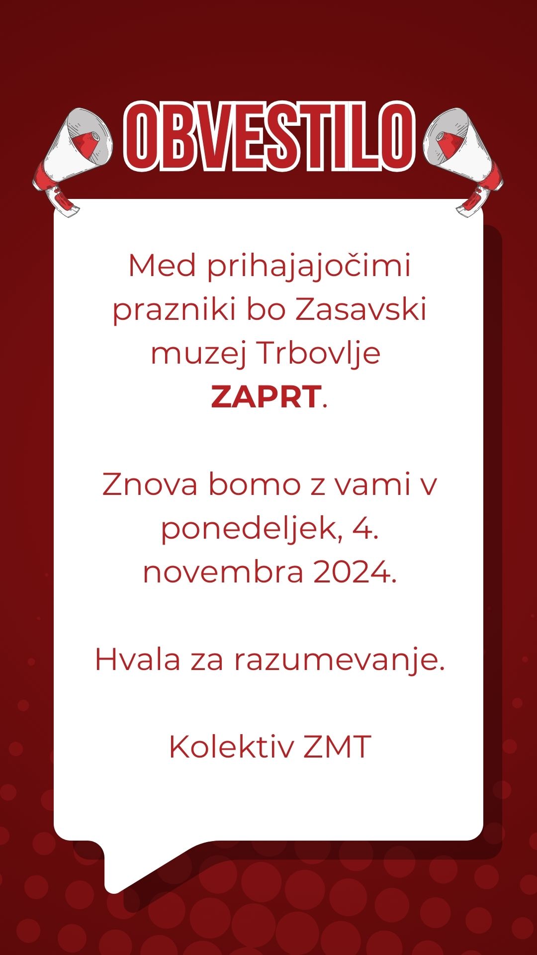 OBVESTILO prazniki